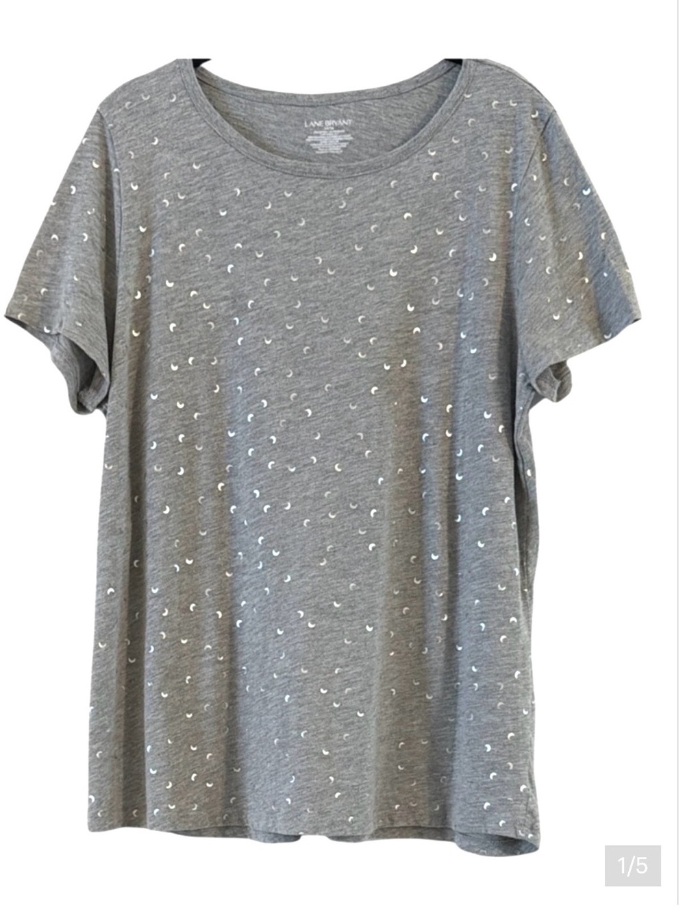 Lane Bryant Silver Metallic Foil All Over Crescent Moon Gray Tee 14/16